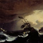 Ships in a Stormy Sea off a Coast Oil Painting 1700