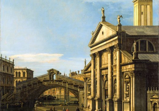 Canaletto Capriccio: The Rialto Bridge and The Church of S. Giorgio Maggiore