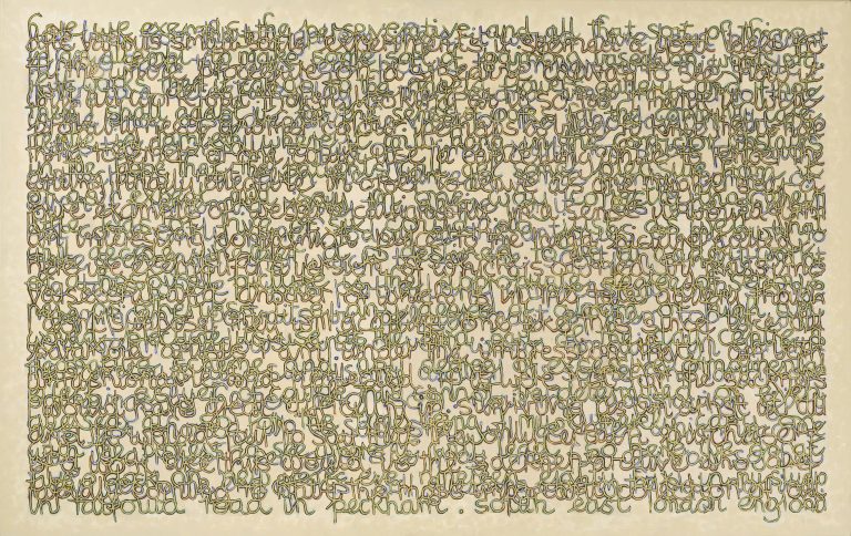 Tom Phillips 1987 painting The Calligrapher Replies I