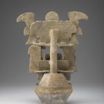 Rear view of ceramic incense burner that shows the supports for stacked elements.