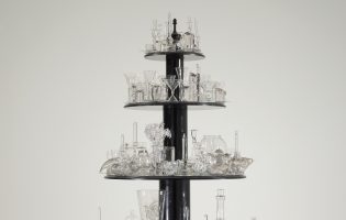 glass still life sculpture with tiers like a wedding cake