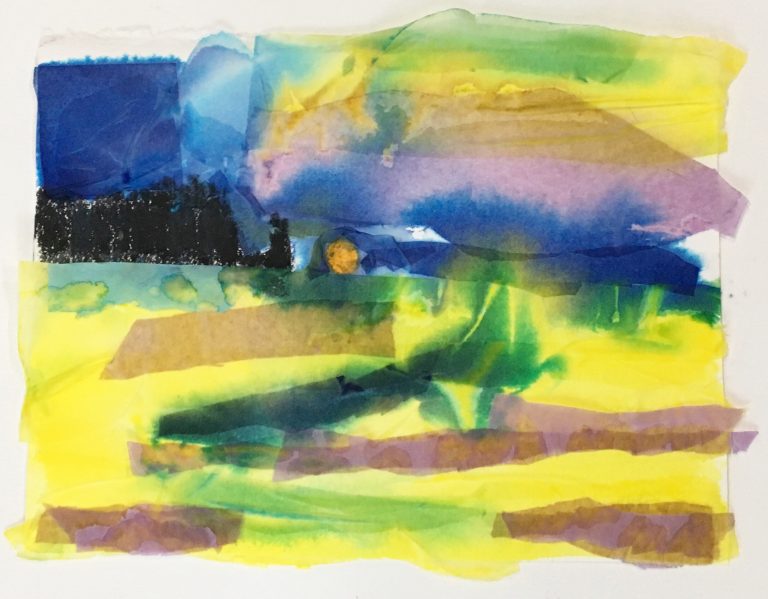 Monet inspired sunset collage painting