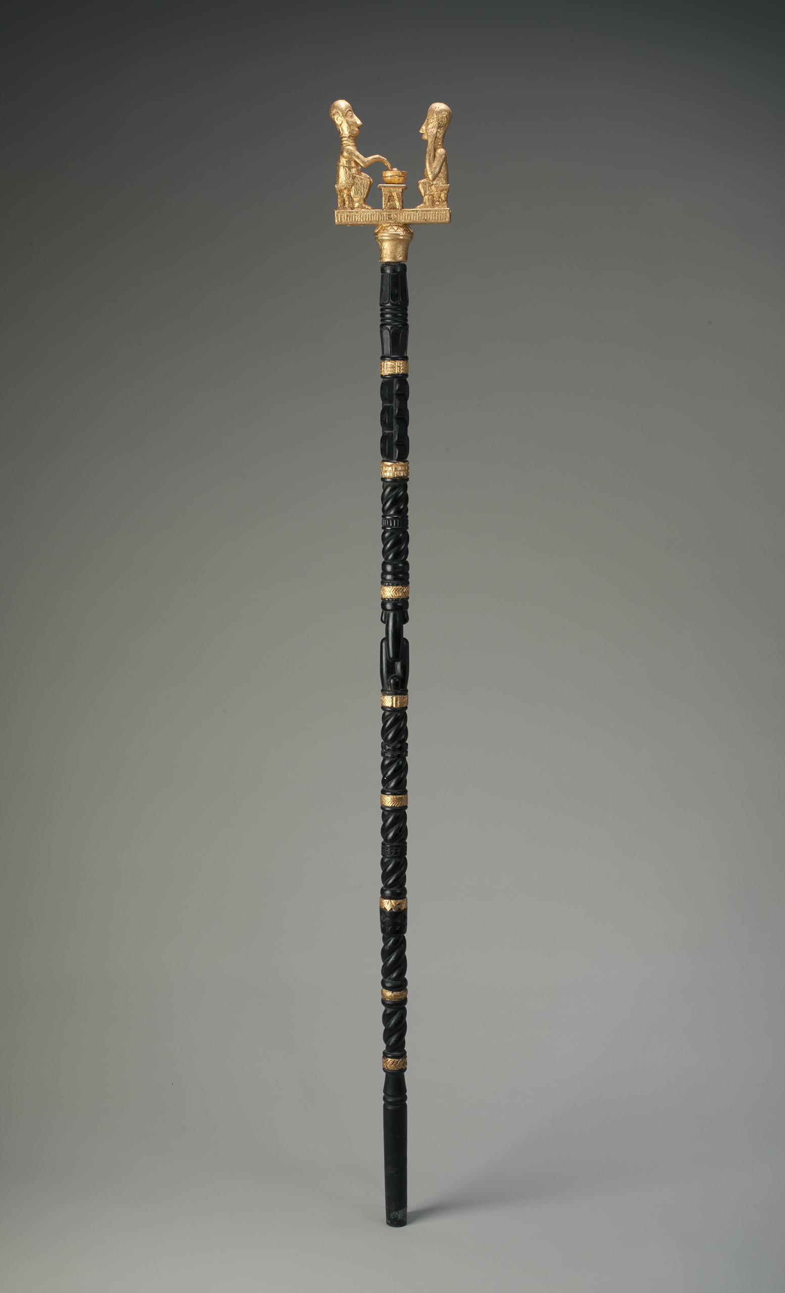 Counselor’s staff five foot tall black staff with small gold foil sculpture on top