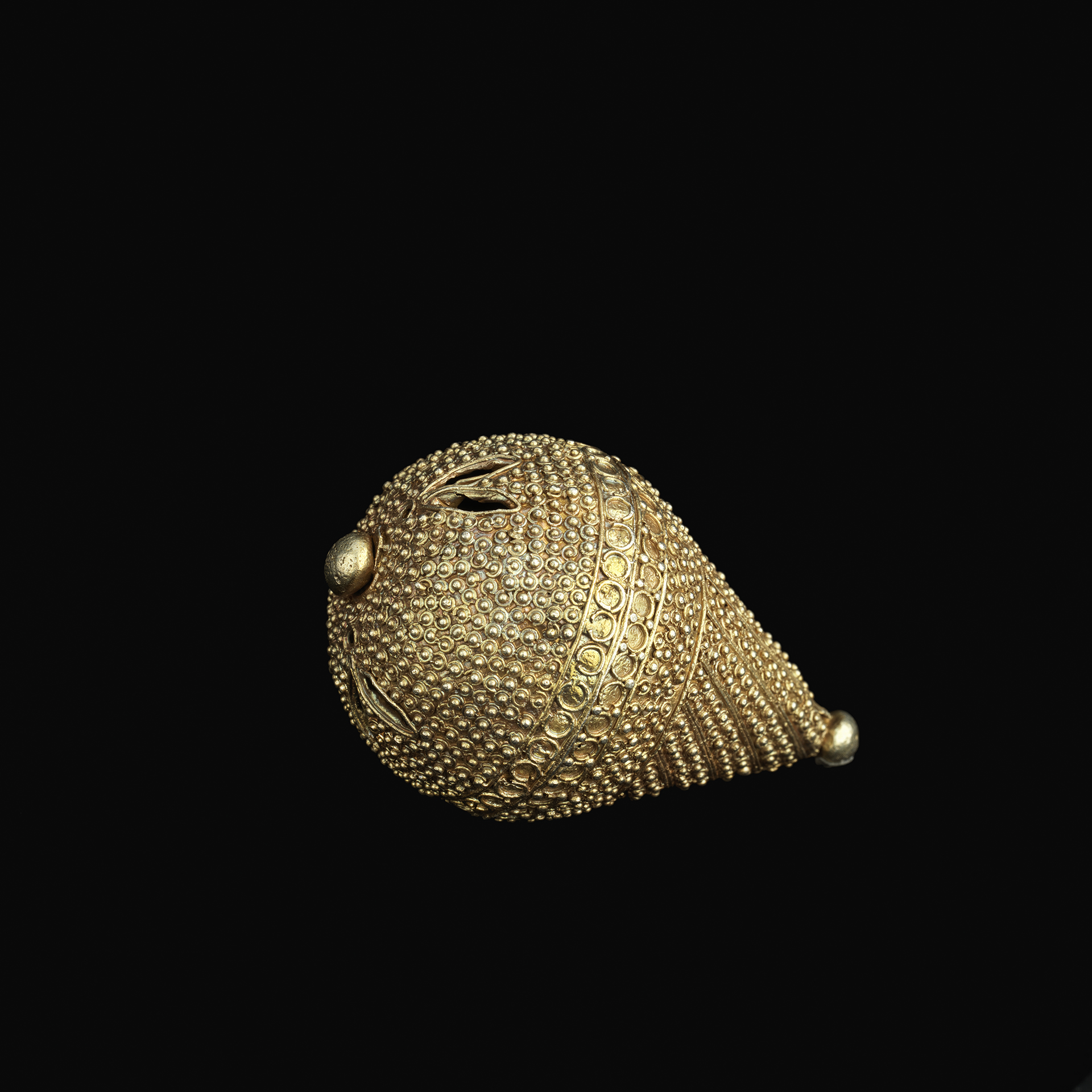 Hair ornament small silver and gold cone shaped hair ornament with granules