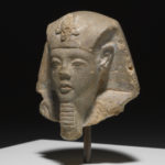 A head from a shabti, or small mummy sculpture. Alternate view.