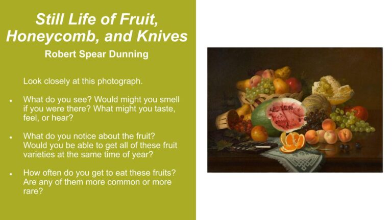 Image of a slide showing image of a still life with discussion questions