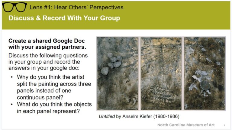 screenshot of a slide showing a work of art and discussion prompts