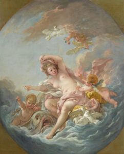 An 18th century painting by François Boucher depicting Venus rising from the waves