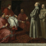 A 17th century oil painting depicting Giles the monk before Pope Gregory IX