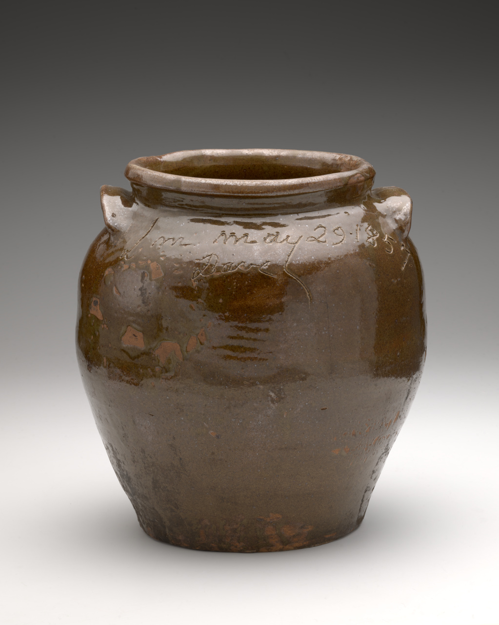 David Drake, storage vessel A brown ceramic jar with a date and name inscribed at the top