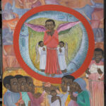 An oil painting depicting the Nativity or birth of Jesus Christ