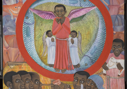 An oil painting depicting the Nativity or birth of Jesus Christ
